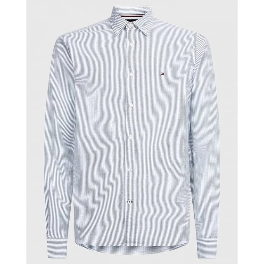 Tommy Hilfiger Core 1985 Flex Stripe Mens Long Sleeve Oxford Shirt - Navy Cotton - Size X-Large